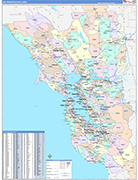 Bay Area  Wall Map Color Cast Style